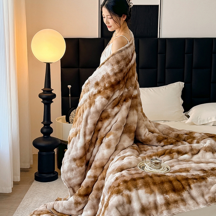 91家纺网 家纺一手货源 找家纺 安琪家纺 2025新款300G炫彩水墨画仿兔毛绒大泡泡绒印花法兰绒毛毯大理石纹休闲毯沙发盖毯跨境外贸出口专供 水墨画-深咖