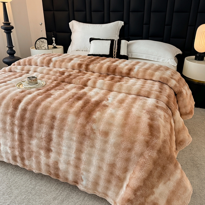 91家纺网 家纺一手货源 找家纺 安琪家纺 2025新款300G炫彩水墨画仿兔毛绒大泡泡绒印花法兰绒毛毯大理石纹休闲毯沙发盖毯跨境外贸出口专供 水墨画-驼