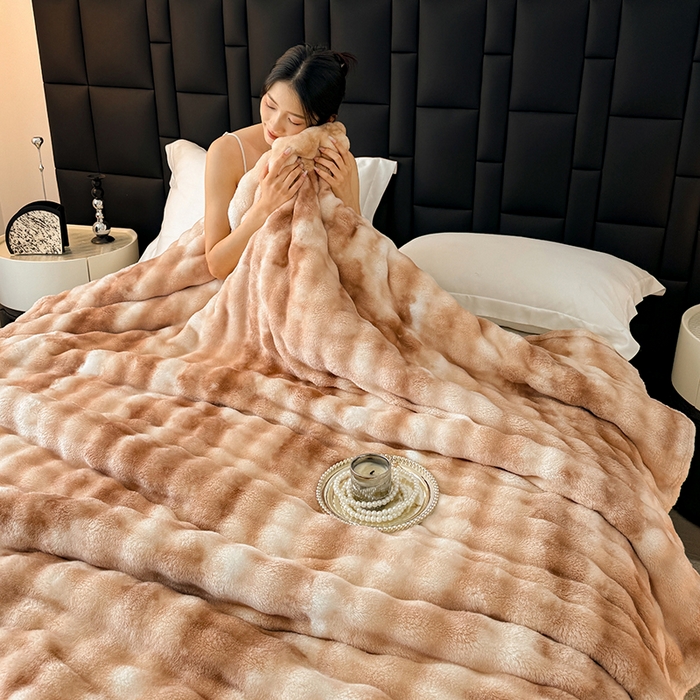 91家纺网 家纺一手货源 找家纺 安琪家纺 2025新款300G炫彩水墨画仿兔毛绒大泡泡绒印花法兰绒毛毯大理石纹休闲毯沙发盖毯跨境外贸出口专供 水墨画-驼