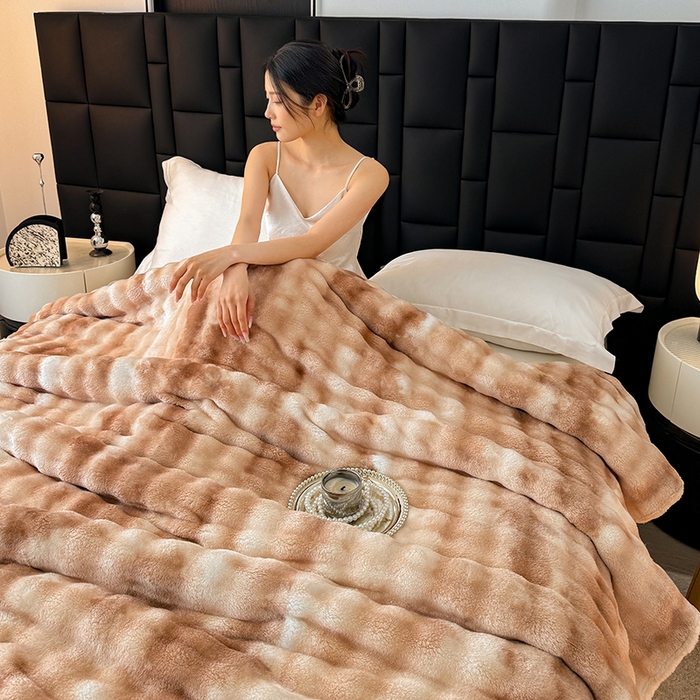 91家纺网 家纺一手货源 找家纺 安琪家纺 2025新款300G炫彩水墨画仿兔毛绒大泡泡绒印花法兰绒毛毯大理石纹休闲毯沙发盖毯跨境外贸出口专供 水墨画-驼