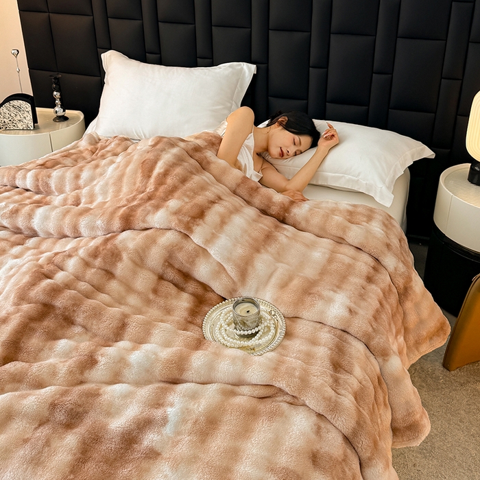 91家纺网 家纺一手货源 找家纺 安琪家纺 2025新款300G炫彩水墨画仿兔毛绒大泡泡绒印花法兰绒毛毯大理石纹休闲毯沙发盖毯跨境外贸出口专供 水墨画-驼