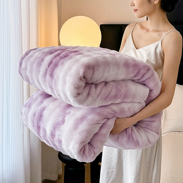 91家纺网 家纺一手货源 找家纺 安琪家纺 2025新款300G炫彩水墨画仿兔毛绒大泡泡绒印花法兰绒毛毯大理石纹休闲毯沙发盖毯跨境外贸出口专供 水墨画-紫