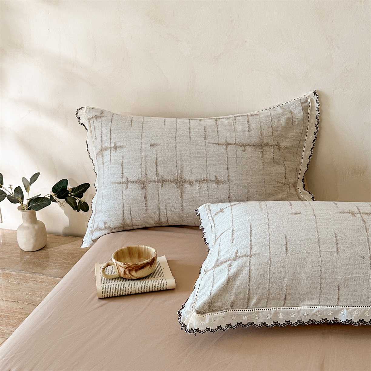 91家纺网 家纺一手货源 找家纺 蓝米卡夫 2025秋冬-棉麻色织全棉提花60支磨毛花边款（礼盒包装）提供买家秀 无限之光-卡其