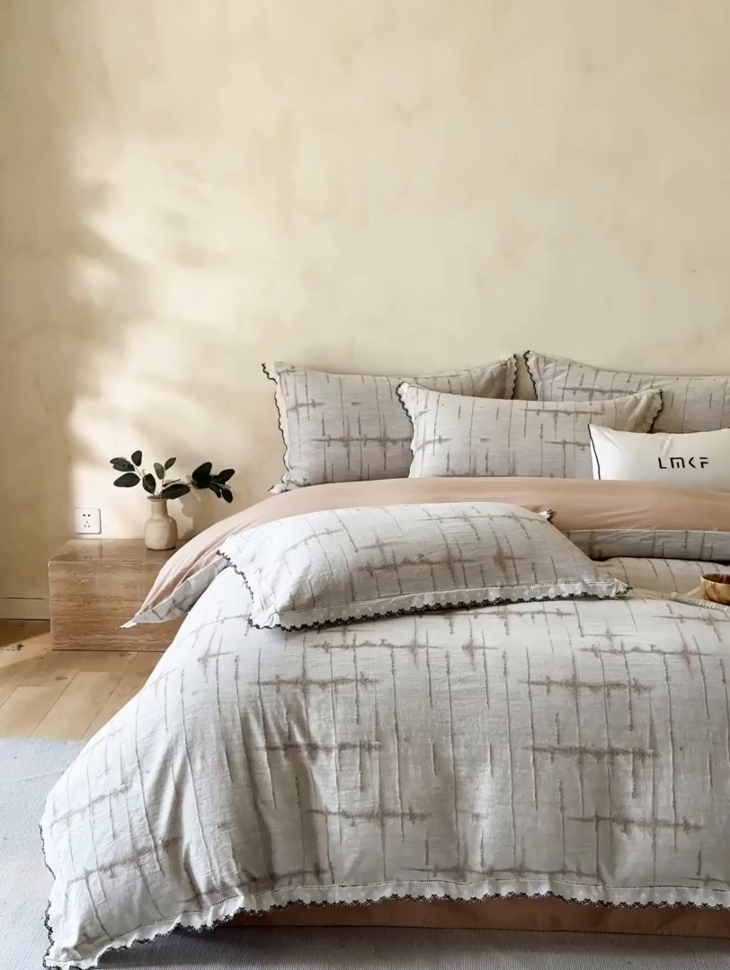 91家纺网 家纺一手货源 找家纺 蓝米卡夫 2025秋冬-棉麻色织全棉提花60支磨毛花边款（礼盒包装）提供买家秀 无限之光-卡其