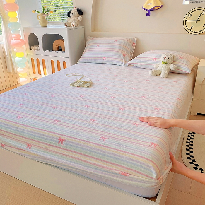 艾橙家纺 2025秋冬新款高克重牛奶绒印花床笠单品床笠床笠单件 彩虹旋律