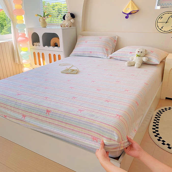 91家纺网 家纺一手货源 找家纺 艾橙家纺 2025秋冬新款高克重牛奶绒印花床笠单品床笠床笠单件 彩虹旋律