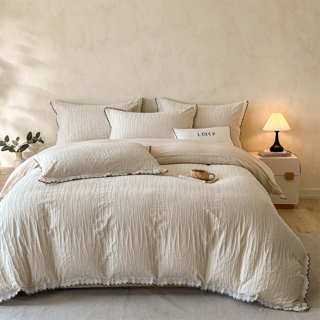 91家纺网 家纺一手货源 找家纺 蓝米卡夫 2025秋冬-棉麻色织全棉提花60支磨毛花边款（礼盒包装）提供买家秀 纳斯-本色