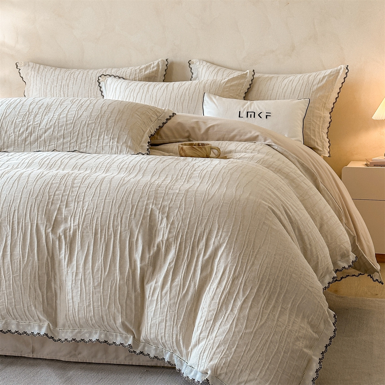 91家纺网 家纺一手货源 找家纺 蓝米卡夫 2025秋冬-棉麻色织全棉提花60支磨毛花边款（礼盒包装）提供买家秀 纳斯-本色