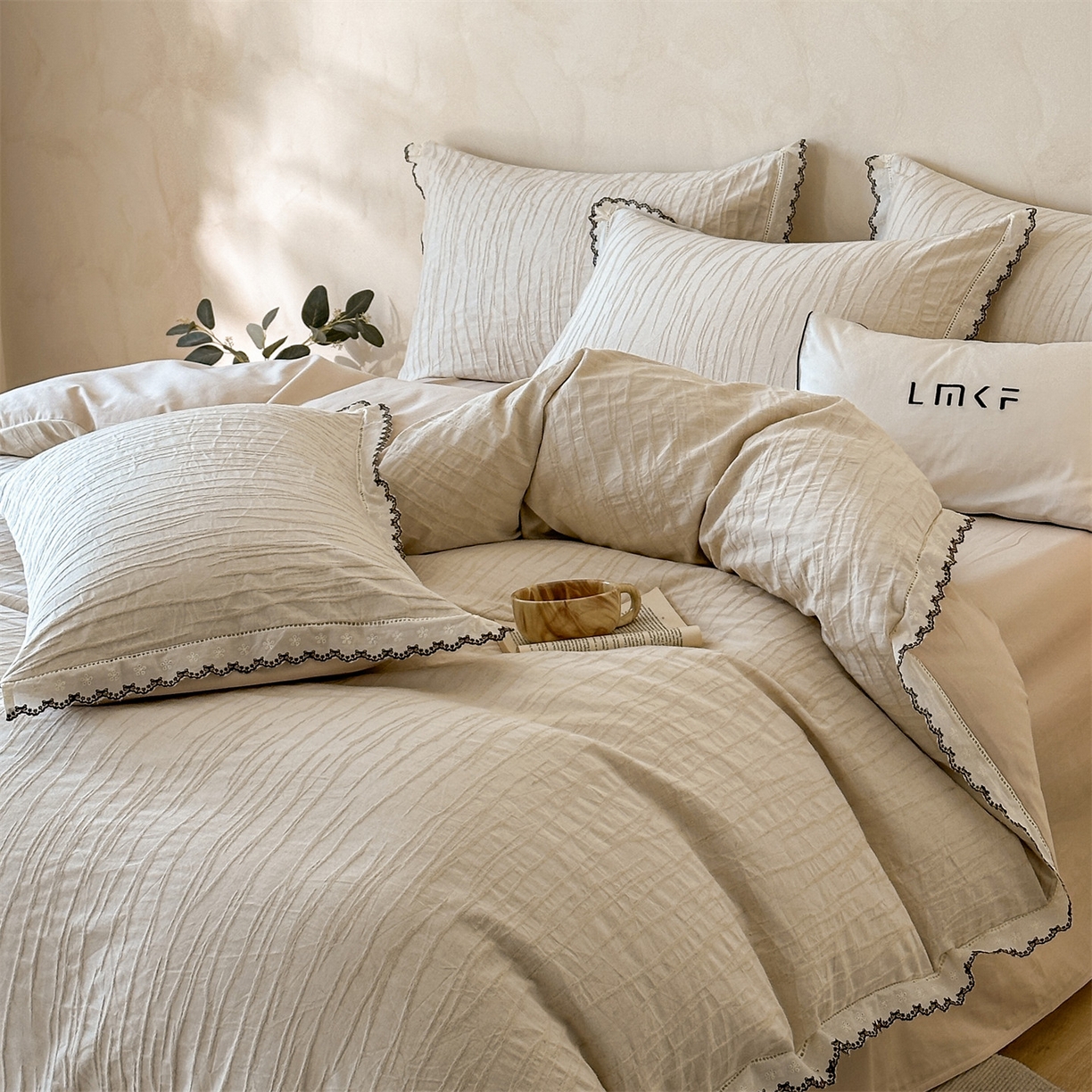 91家纺网 家纺一手货源 找家纺 蓝米卡夫 2025秋冬-棉麻色织全棉提花60支磨毛花边款（礼盒包装）提供买家秀 纳斯-本色