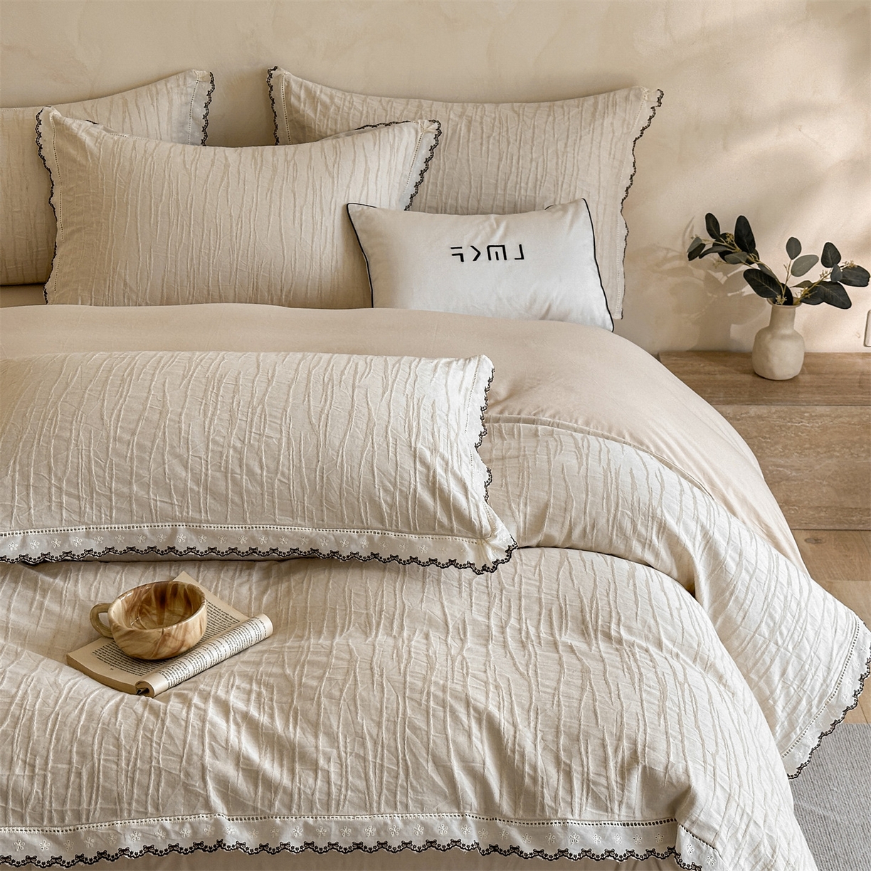 91家纺网 家纺一手货源 找家纺 蓝米卡夫 2025秋冬-棉麻色织全棉提花60支磨毛花边款（礼盒包装）提供买家秀 纳斯-本色