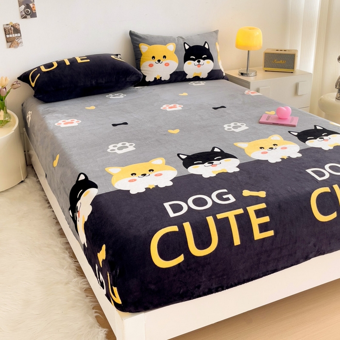 91家纺网 家纺一手货源 找家纺 艾橙家纺 2025秋冬新款高克重牛奶绒印花床笠单品床笠床笠单件 柯基