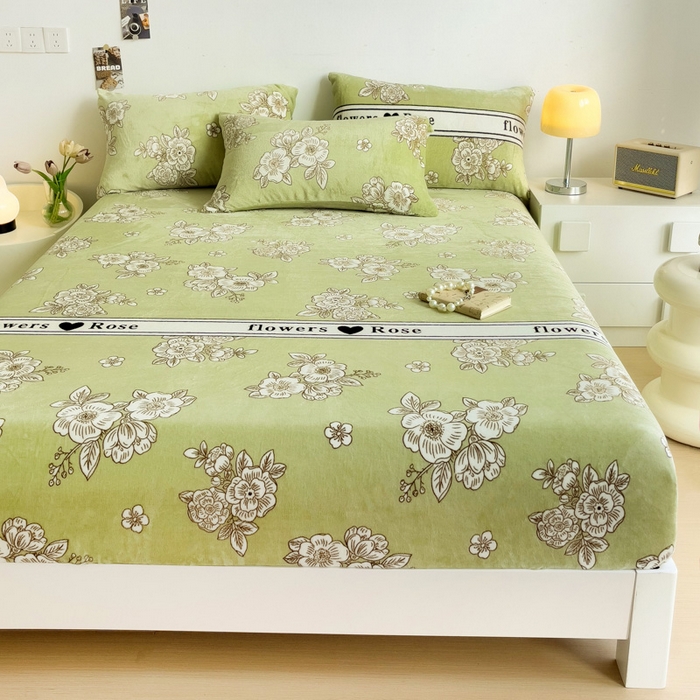 91家纺网 家纺一手货源 找家纺 艾橙家纺 2025秋冬新款高克重牛奶绒印花床笠单品床笠床笠单件 玫瑰庄园