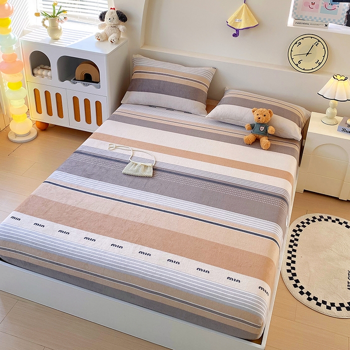 91家纺网 家纺一手货源 找家纺 艾橙家纺 2025秋冬新款高克重牛奶绒印花床笠单品床笠床笠单件 米兰风尚-咖