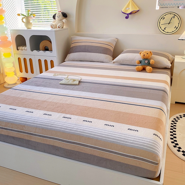 91家纺网 家纺一手货源 找家纺 艾橙家纺 2025秋冬新款高克重牛奶绒印花床笠单品床笠床笠单件 米兰风尚-咖