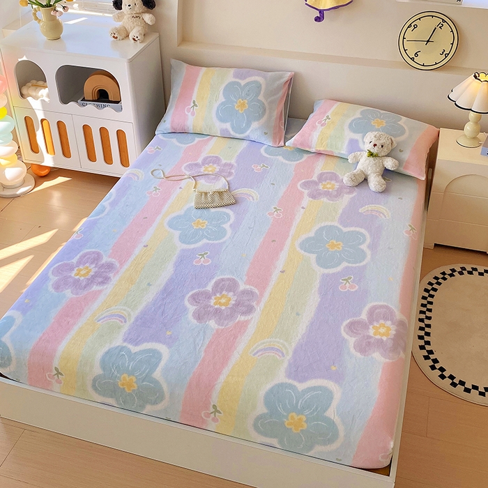 91家纺网 家纺一手货源 找家纺 艾橙家纺 2025秋冬新款高克重牛奶绒印花床笠单品床笠床笠单件 七彩花梦