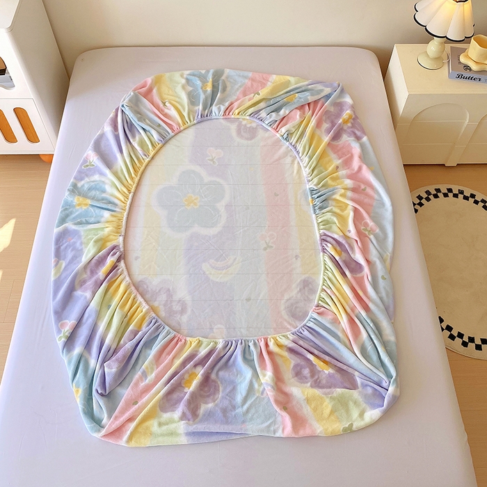 91家纺网 家纺一手货源 找家纺 艾橙家纺 2025秋冬新款高克重牛奶绒印花床笠单品床笠床笠单件 七彩花梦