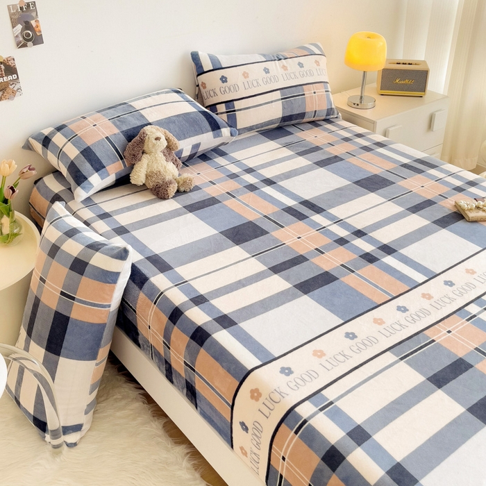 91家纺网 家纺一手货源 找家纺 艾橙家纺 2025秋冬新款高克重牛奶绒印花床笠单品床笠床笠单件 五色格