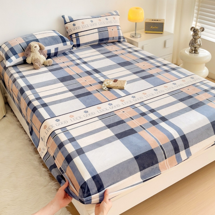 91家纺网 家纺一手货源 找家纺 艾橙家纺 2025秋冬新款高克重牛奶绒印花床笠单品床笠床笠单件 五色格