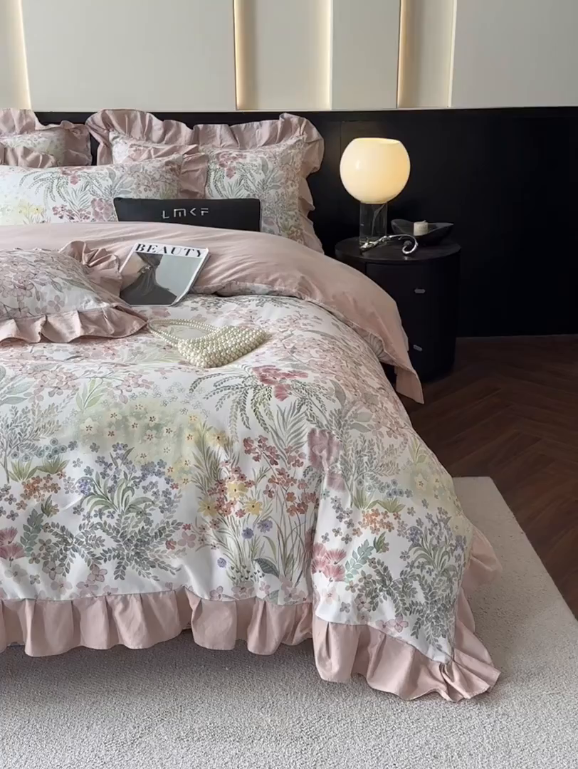 91家纺网 家纺一手货源 找家纺 （总）蓝米卡夫 2025秋冬-全棉60支磨毛数码印花-花边款（礼盒包装）提供买家秀