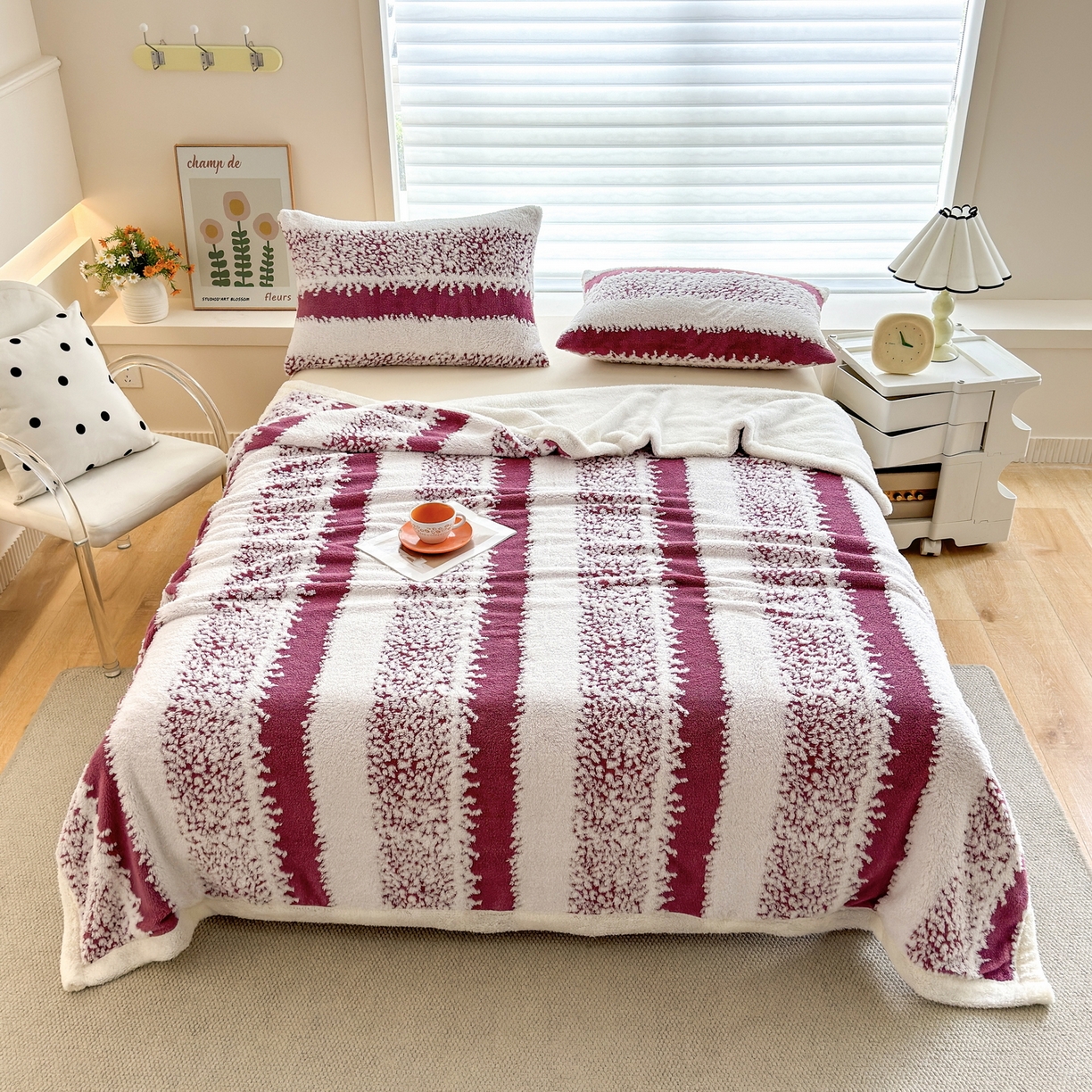 畅畅家纺 2025新款加厚羊羔绒阳离子双层盖毯舒棉绒毛毯春秋冬夏盖毯 拉斐尔-玫红