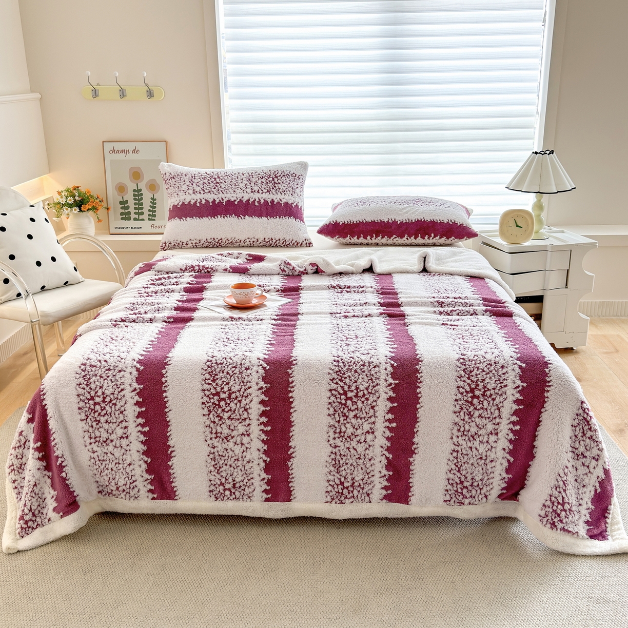 91家纺网 家纺一手货源 找家纺 畅畅家纺 2025新款加厚羊羔绒阳离子双层盖毯舒棉绒毛毯春秋冬夏盖毯 拉斐尔-玫红