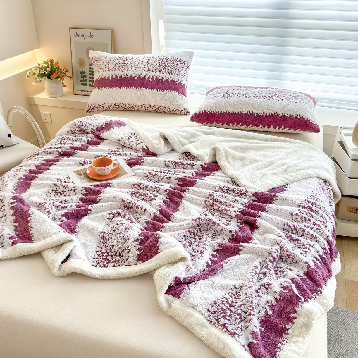 91家纺网 家纺一手货源 找家纺 畅畅家纺 2025新款加厚羊羔绒阳离子双层盖毯舒棉绒毛毯春秋冬夏盖毯 拉斐尔-玫红