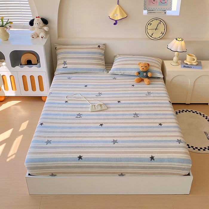 91家纺网 家纺一手货源 找家纺 艾橙家纺 2025秋冬新款高克重牛奶绒印花床笠单品床笠床笠单件 心动旋律