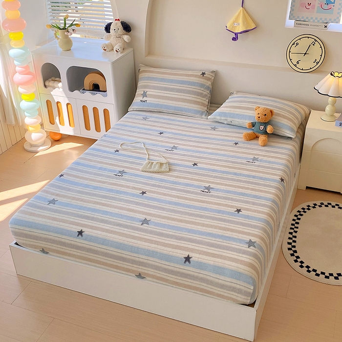 91家纺网 家纺一手货源 找家纺 艾橙家纺 2025秋冬新款高克重牛奶绒印花床笠单品床笠床笠单件 心动旋律