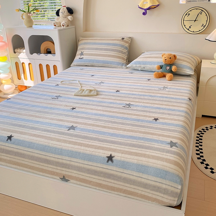 91家纺网 家纺一手货源 找家纺 艾橙家纺 2025秋冬新款高克重牛奶绒印花床笠单品床笠床笠单件 心动旋律