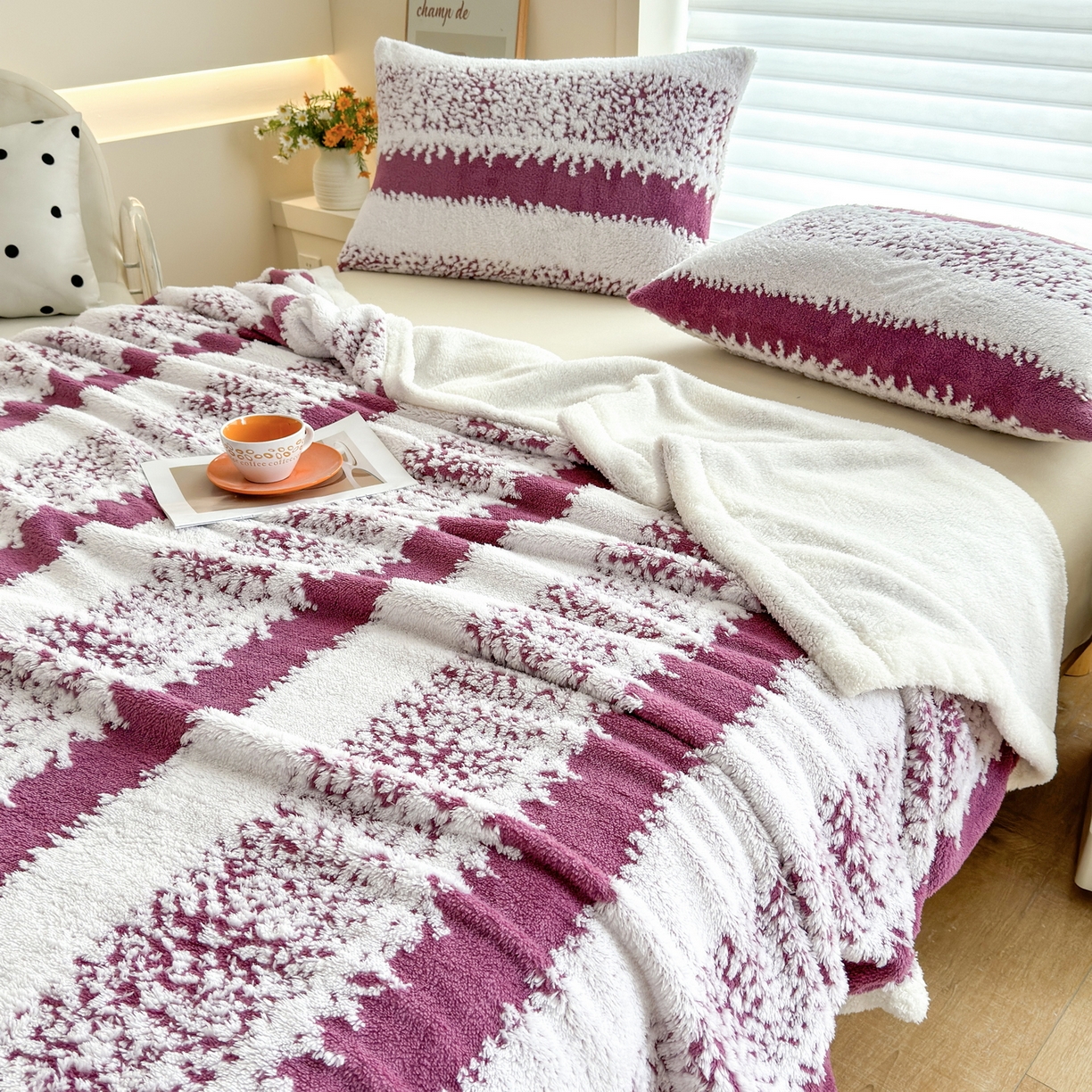 91家纺网 家纺一手货源 找家纺 畅畅家纺 2025新款加厚羊羔绒阳离子双层盖毯舒棉绒毛毯春秋冬夏盖毯 拉斐尔-玫红