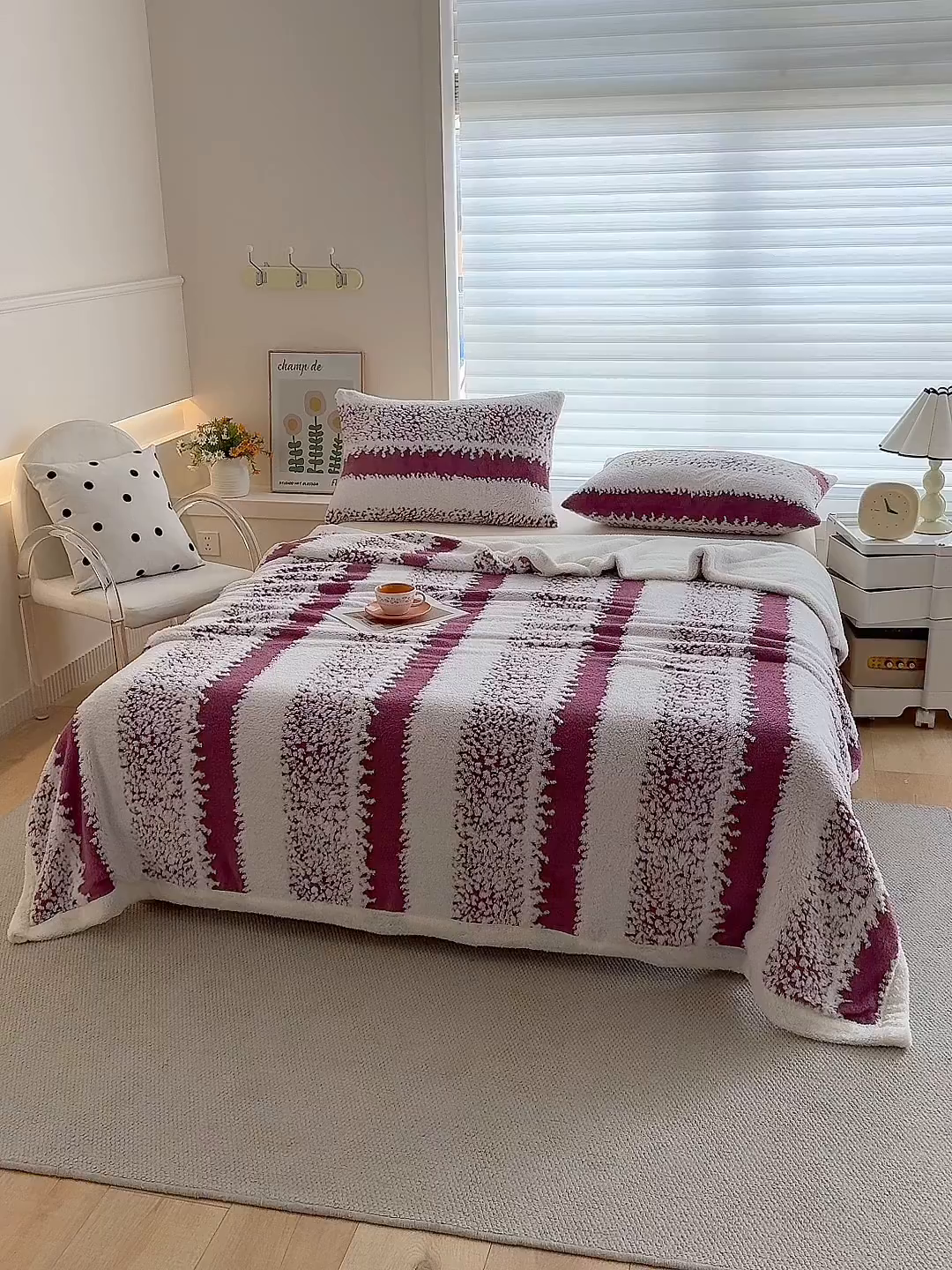 91家纺网 家纺一手货源 找家纺 畅畅家纺 2025新款加厚羊羔绒阳离子双层盖毯舒棉绒毛毯春秋冬夏盖毯 拉斐尔-玫红