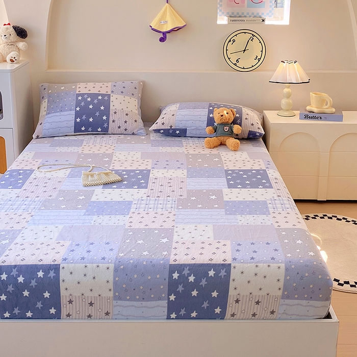 91家纺网 家纺一手货源 找家纺 艾橙家纺 2025秋冬新款高克重牛奶绒印花床笠单品床笠床笠单件 星河