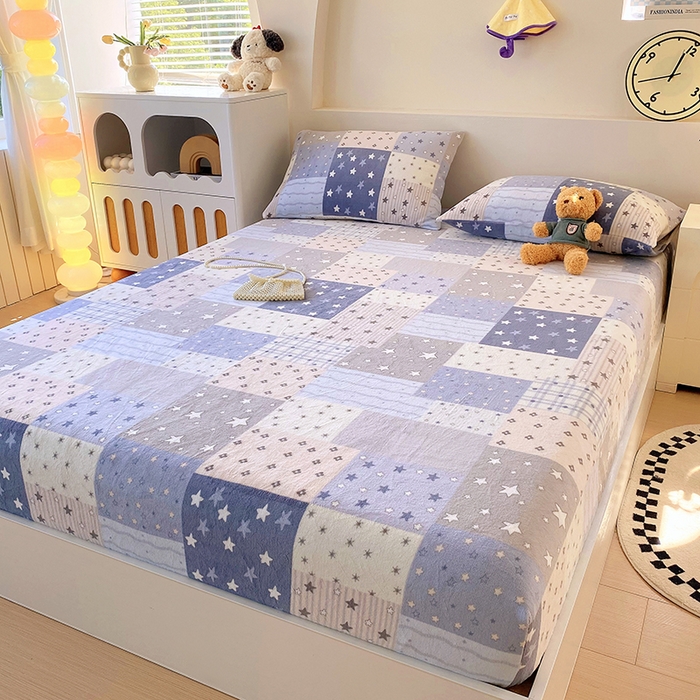 91家纺网 家纺一手货源 找家纺 艾橙家纺 2025秋冬新款高克重牛奶绒印花床笠单品床笠床笠单件 星河