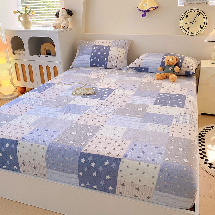 91家纺网 家纺一手货源 找家纺 艾橙家纺 2025秋冬新款高克重牛奶绒印花床笠单品床笠床笠单件 星河