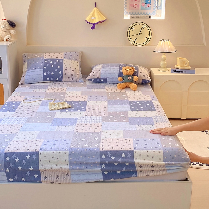 91家纺网 家纺一手货源 找家纺 艾橙家纺 2025秋冬新款高克重牛奶绒印花床笠单品床笠床笠单件 星河