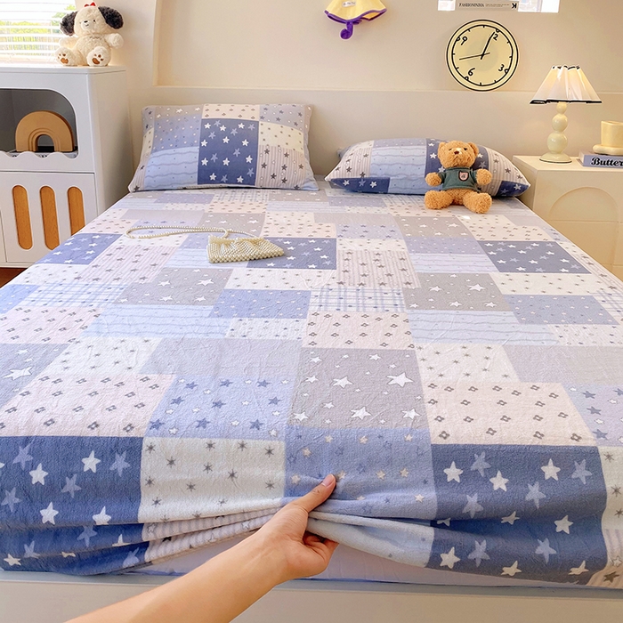 91家纺网 家纺一手货源 找家纺 艾橙家纺 2025秋冬新款高克重牛奶绒印花床笠单品床笠床笠单件 星河