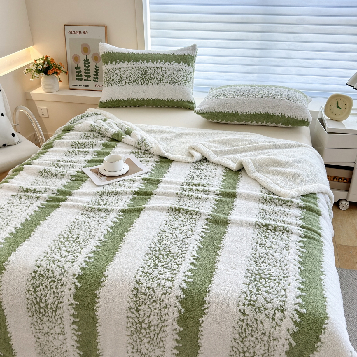 91家纺网 家纺一手货源 找家纺 畅畅家纺 2025新款加厚羊羔绒阳离子双层盖毯舒棉绒毛毯春秋冬夏盖毯 拉斐尔-清绿