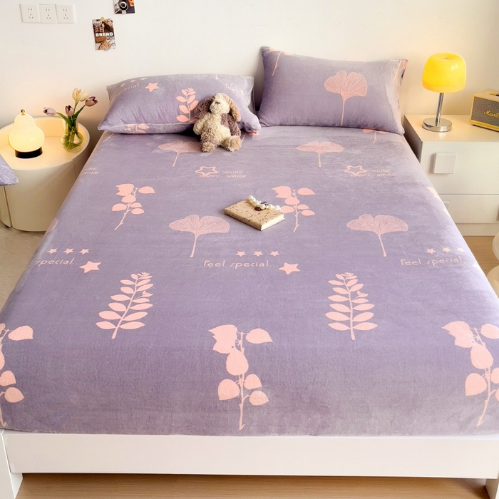 91家纺网 家纺一手货源 找家纺 艾橙家纺 2025秋冬新款高克重牛奶绒印花床笠单品床笠床笠单件 银杏叶