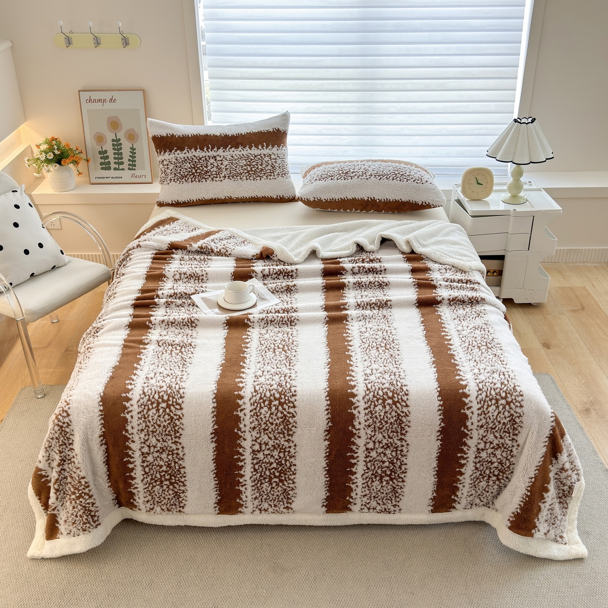 畅畅家纺 2025新款加厚羊羔绒阳离子双层盖毯舒棉绒毛毯春秋冬夏盖毯 拉斐尔-深咖