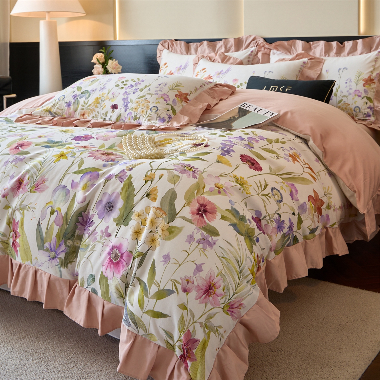 91家纺网 家纺一手货源 找家纺 蓝米卡夫 2025秋冬-全棉60支磨毛数码印花-花边款（礼盒包装）提供买家秀 博尔塔拉