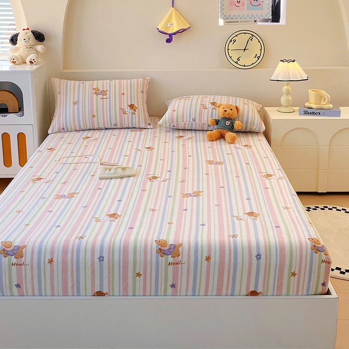 91家纺网 家纺一手货源 找家纺 艾橙家纺 2025秋冬新款高克重牛奶绒印花床笠单品床笠床笠单件 悦动萌宠