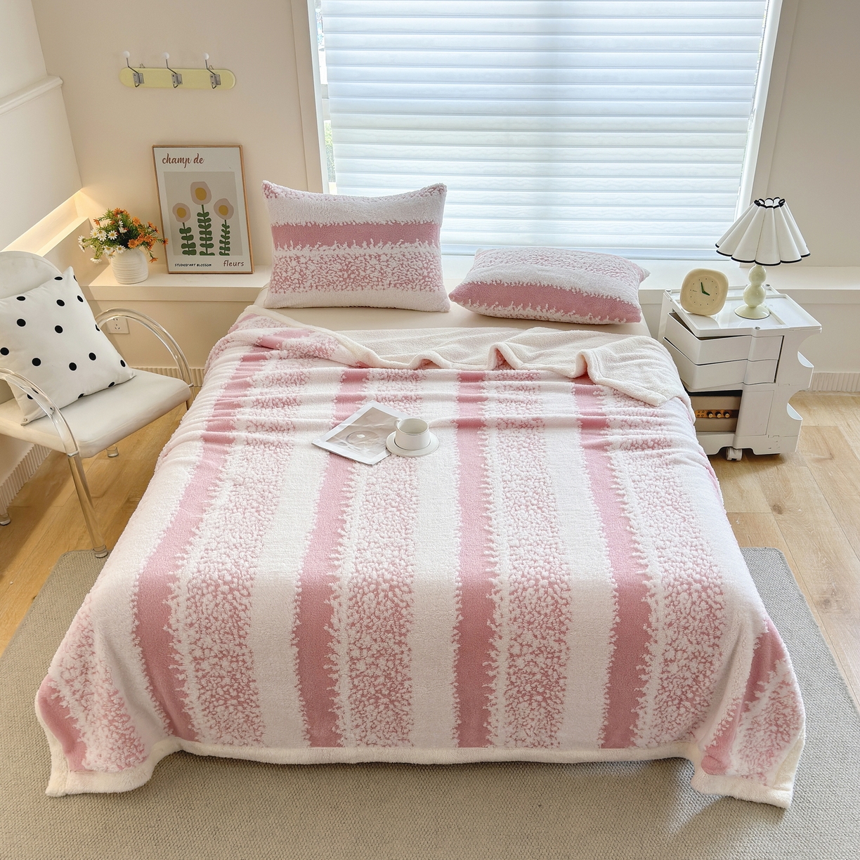 畅畅家纺 2025新款加厚羊羔绒阳离子双层盖毯舒棉绒毛毯春秋冬夏盖毯 拉斐尔-桃粉