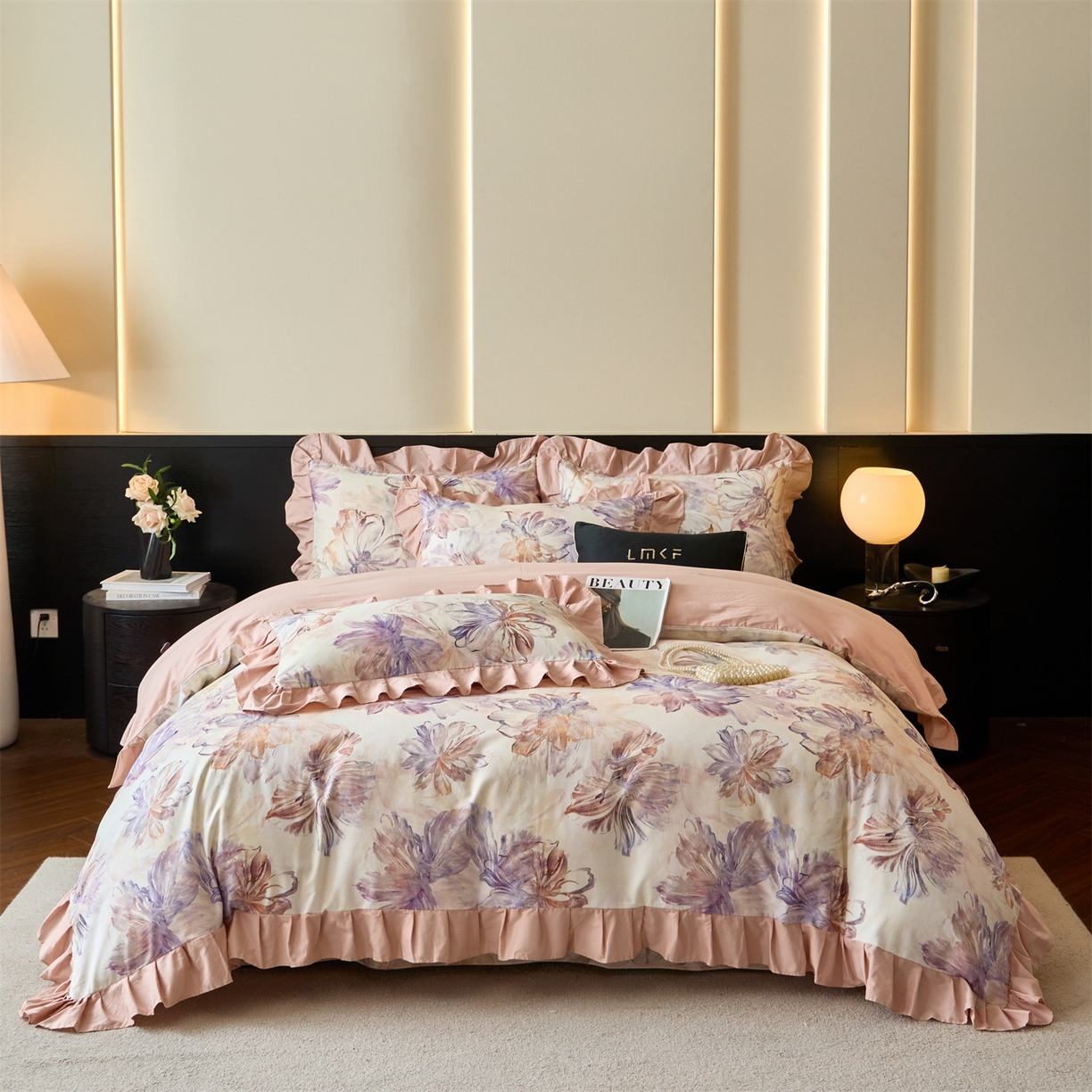 91家纺网 家纺一手货源 找家纺 蓝米卡夫 2025秋冬-全棉60支磨毛数码印花-花边款（礼盒包装）提供买家秀 禾木