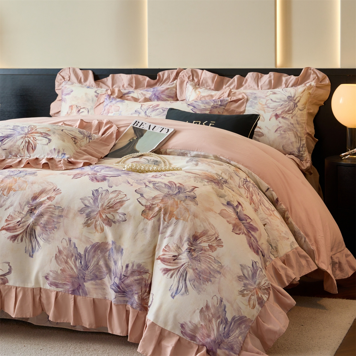 91家纺网 家纺一手货源 找家纺 蓝米卡夫 2025秋冬-全棉60支磨毛数码印花-花边款（礼盒包装）提供买家秀 禾木