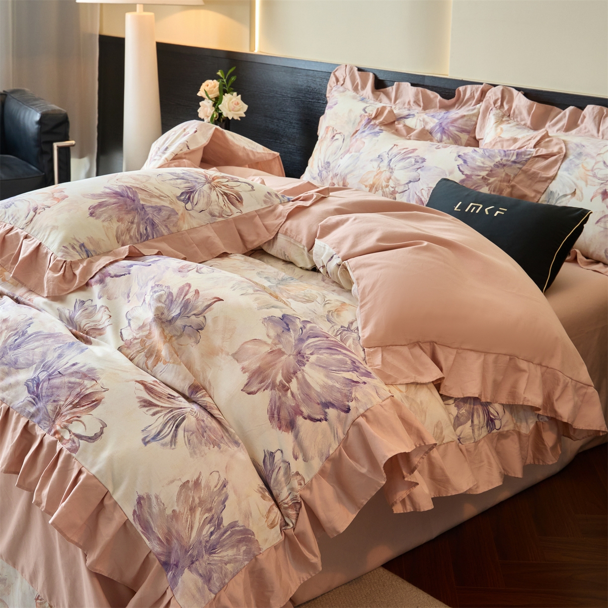 91家纺网 家纺一手货源 找家纺 蓝米卡夫 2025秋冬-全棉60支磨毛数码印花-花边款（礼盒包装）提供买家秀 禾木