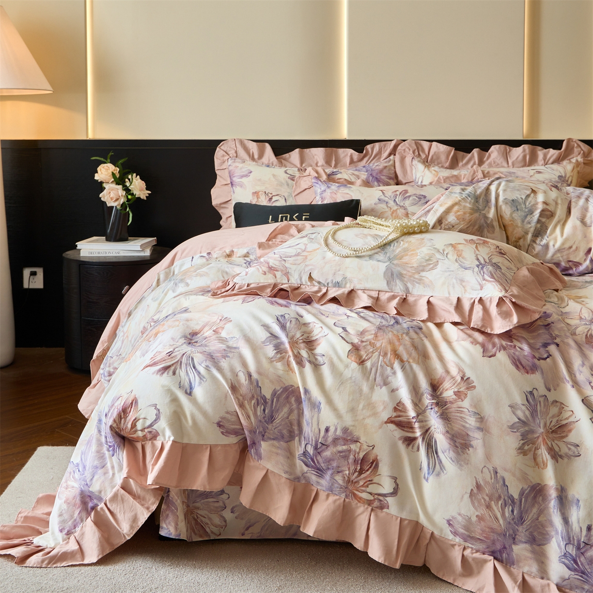 91家纺网 家纺一手货源 找家纺 蓝米卡夫 2025秋冬-全棉60支磨毛数码印花-花边款（礼盒包装）提供买家秀 禾木