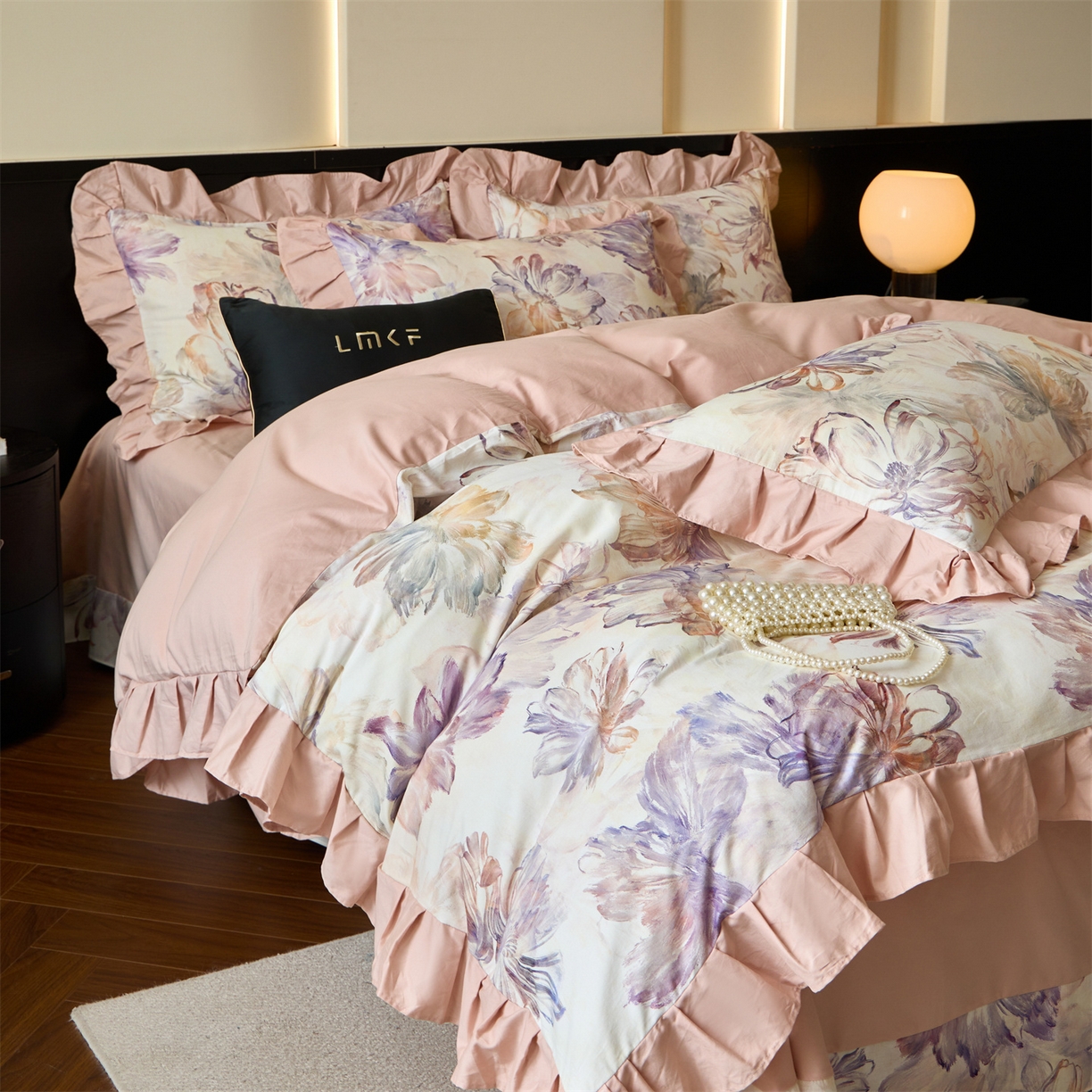 91家纺网 家纺一手货源 找家纺 蓝米卡夫 2025秋冬-全棉60支磨毛数码印花-花边款（礼盒包装）提供买家秀 禾木