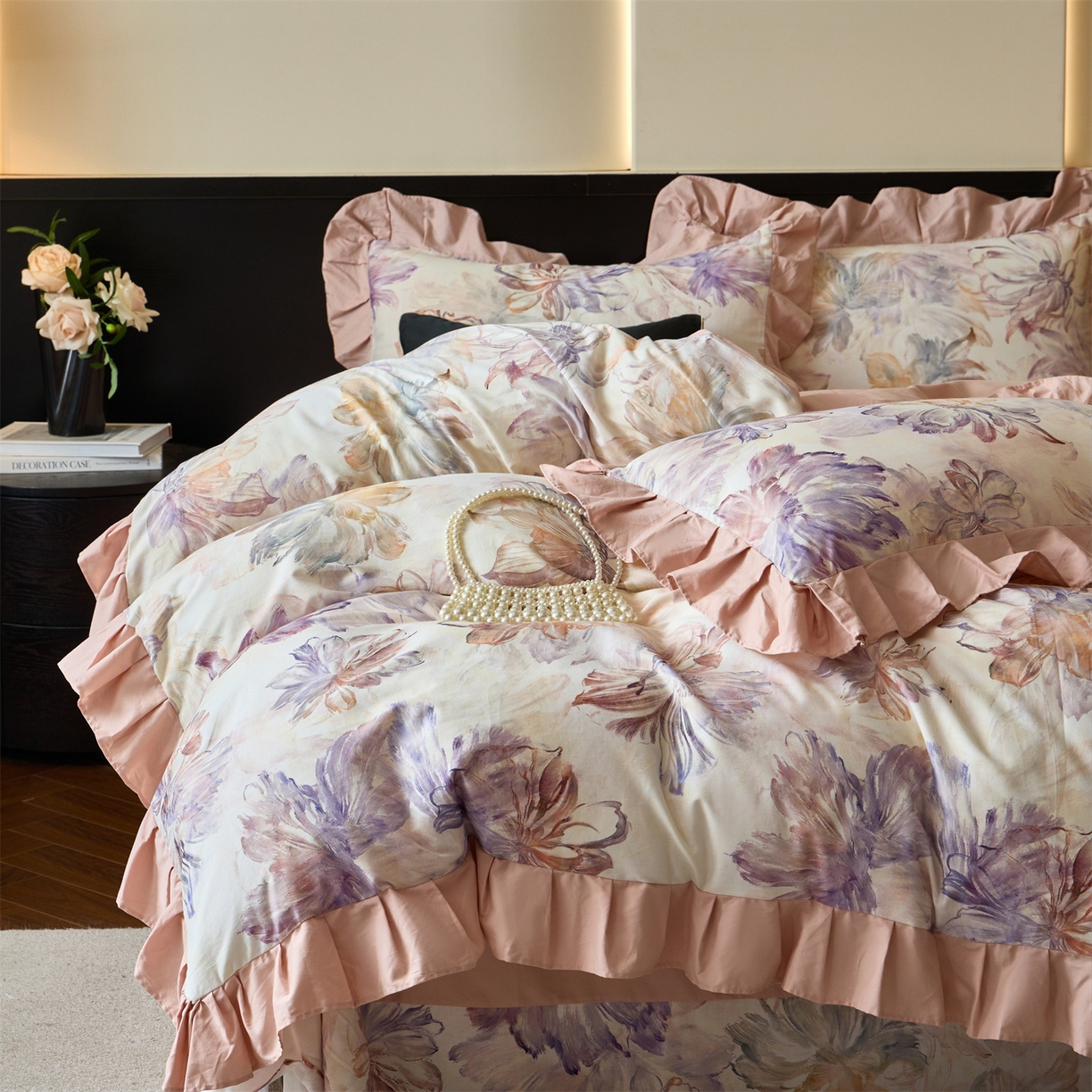 91家纺网 家纺一手货源 找家纺 蓝米卡夫 2025秋冬-全棉60支磨毛数码印花-花边款（礼盒包装）提供买家秀 禾木