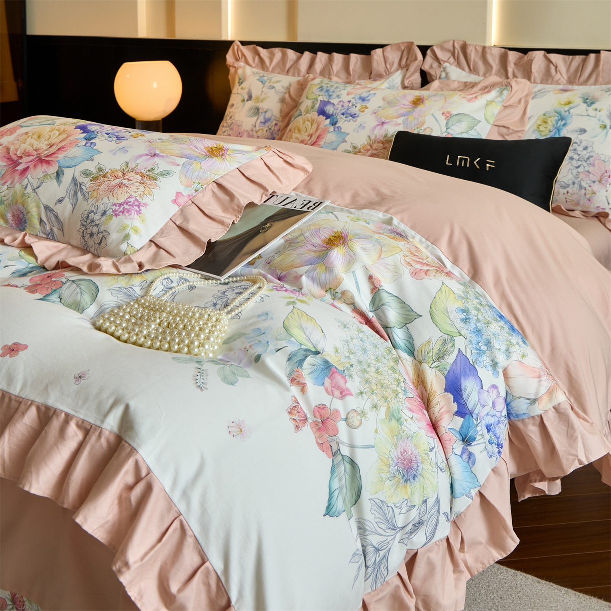 蓝米卡夫 2025秋冬-全棉60支磨毛数码印花-花边款（礼盒包装）提供买家秀 秘境花海