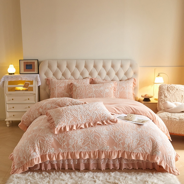 （总）畅畅家纺 2025新款11斤高克重新款韩版烂花牛奶绒冬季加厚床盖四件套系列